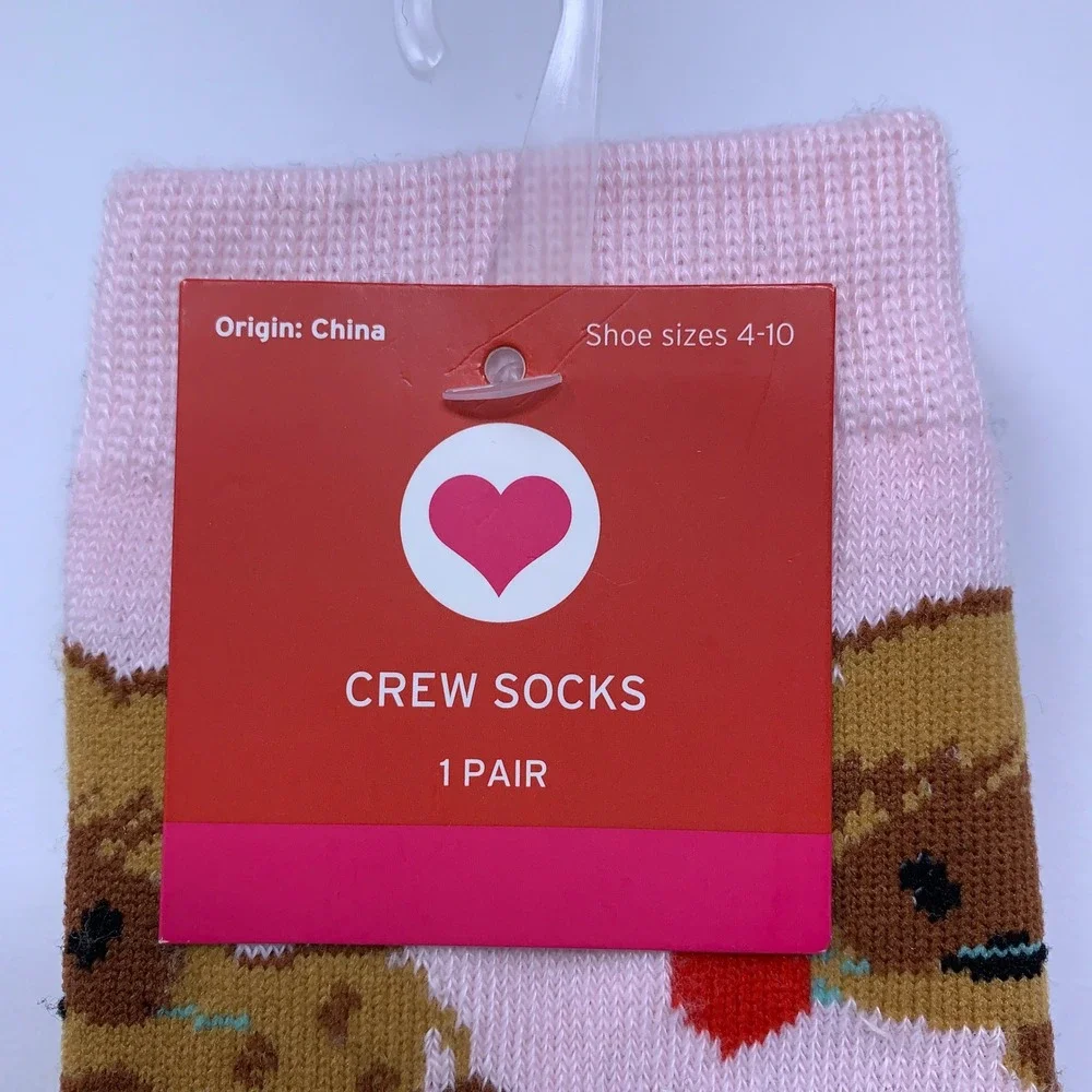 Target Women 4-10 Blush Pink Highland Cow Heart Valentine Novelty Crew Socks